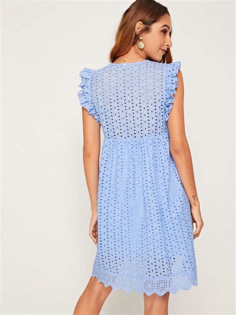 ysl ruffled dress in eyelet embroidery